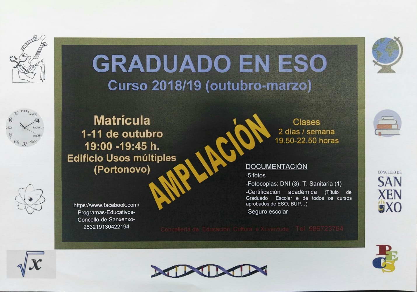 Amplíase o prazo de matrícula para a obtención do graduado en E. S.O