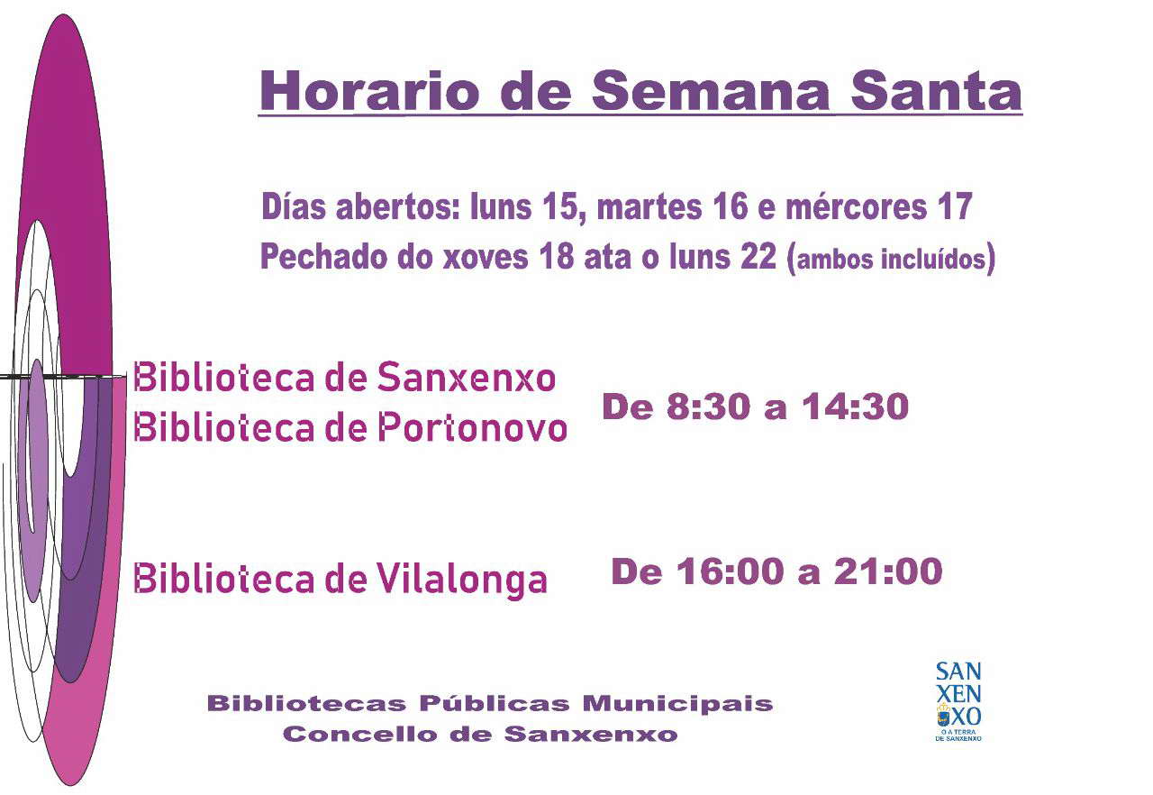 Horarios das bibliotecas municipais para Semana Santa