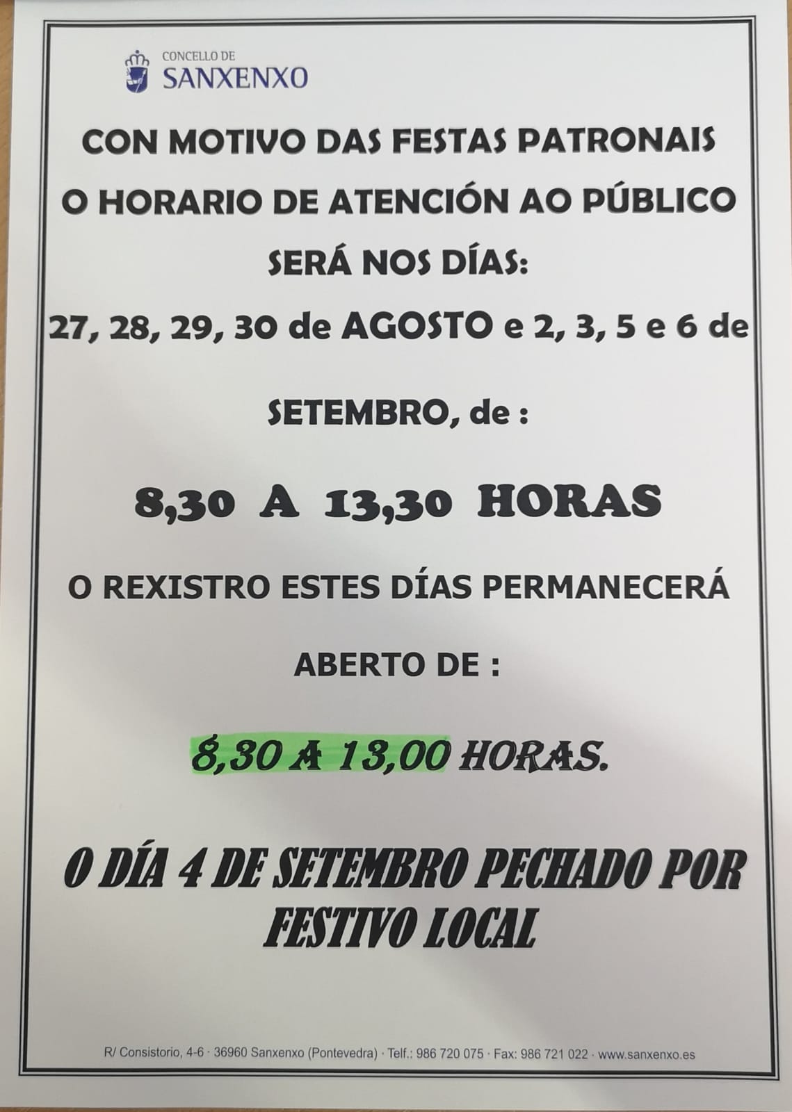 Horario fiestas