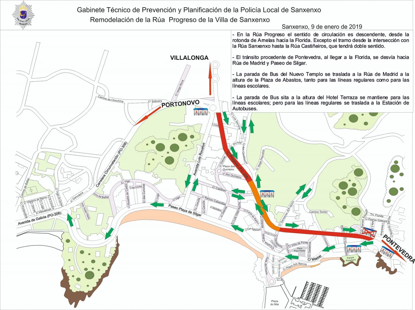 Modificacións no transporte debido ás obras en Progreso