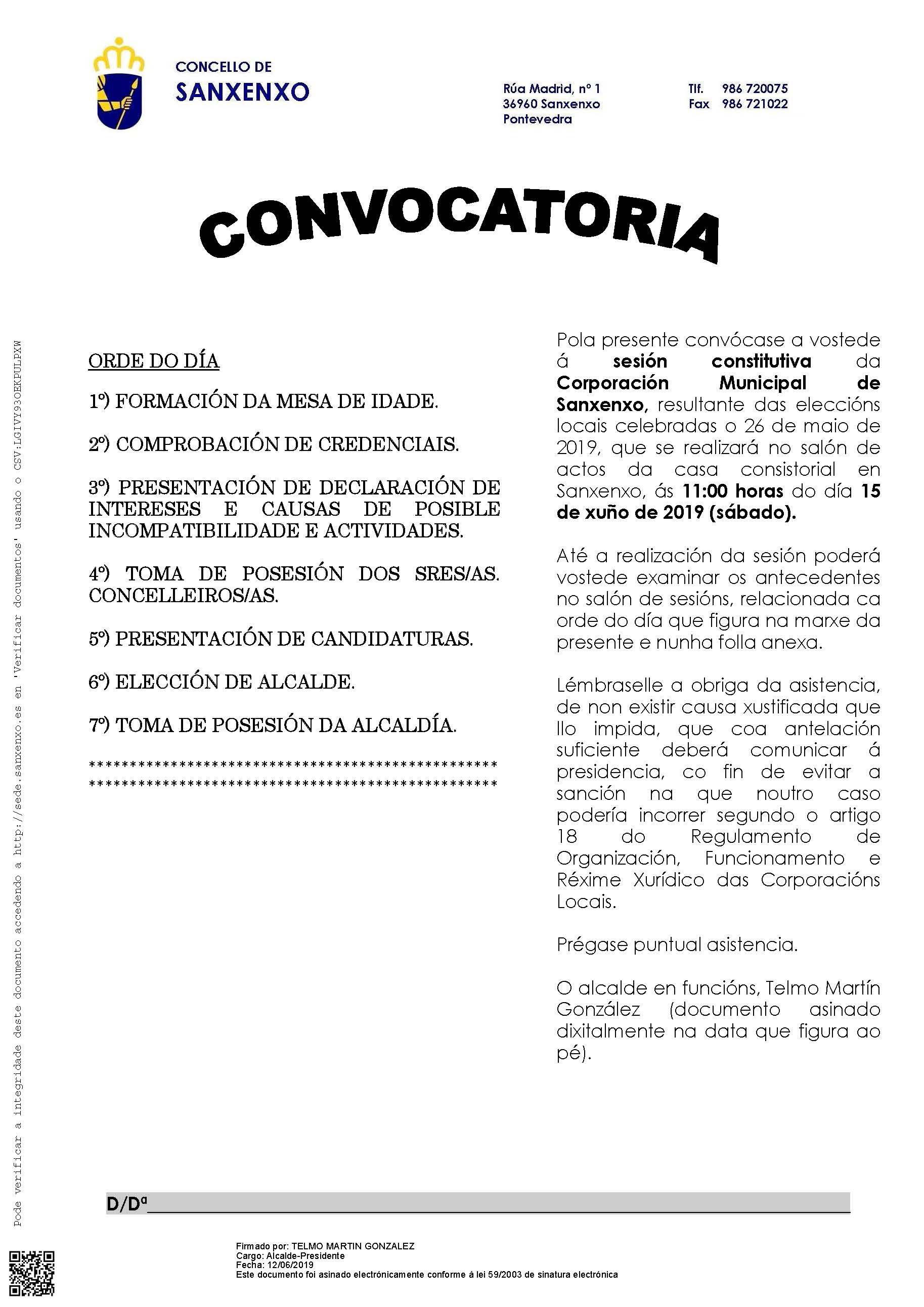 CONVOCATORIA PLENO 15 DE XUÑO