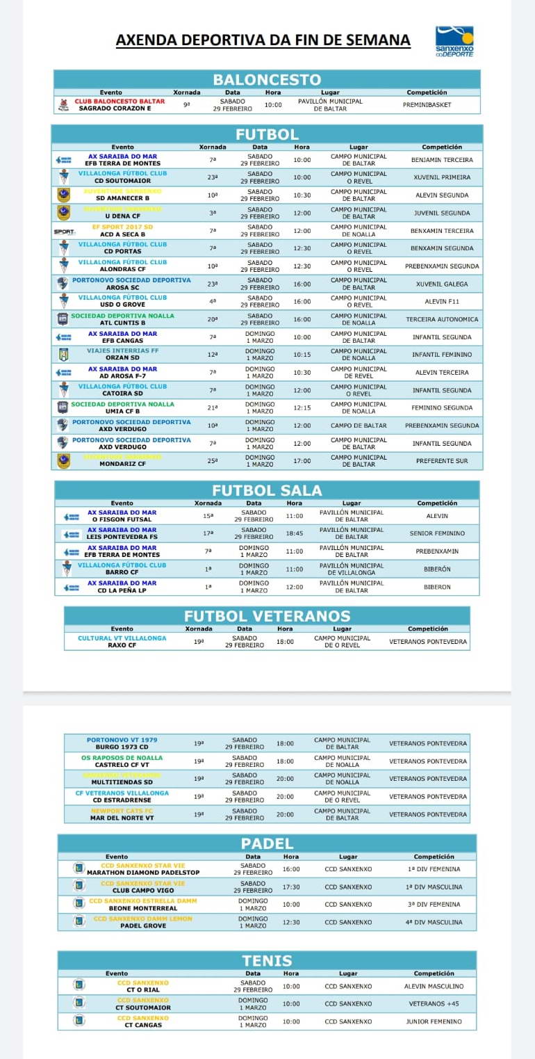 AGENDA DEPORTIVA FIN DE SEMANA