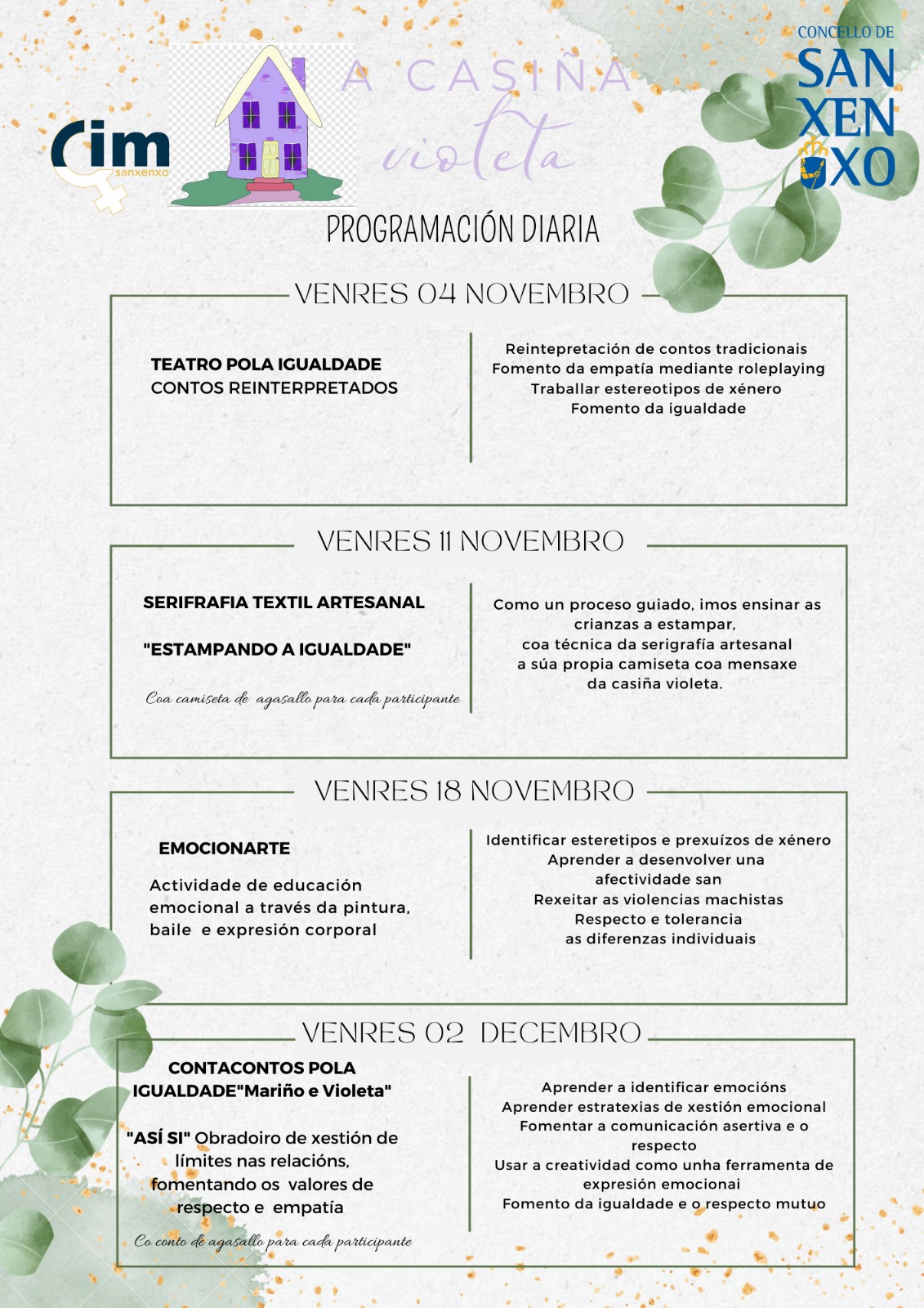 EL CIM FORMARÁ EN IGUALDAD A NIÑOS Y NIÑAS DE ENTRE 5 Y 8 AÑOS CON EL PROYECTO “A CASIÑA VIOLETA”