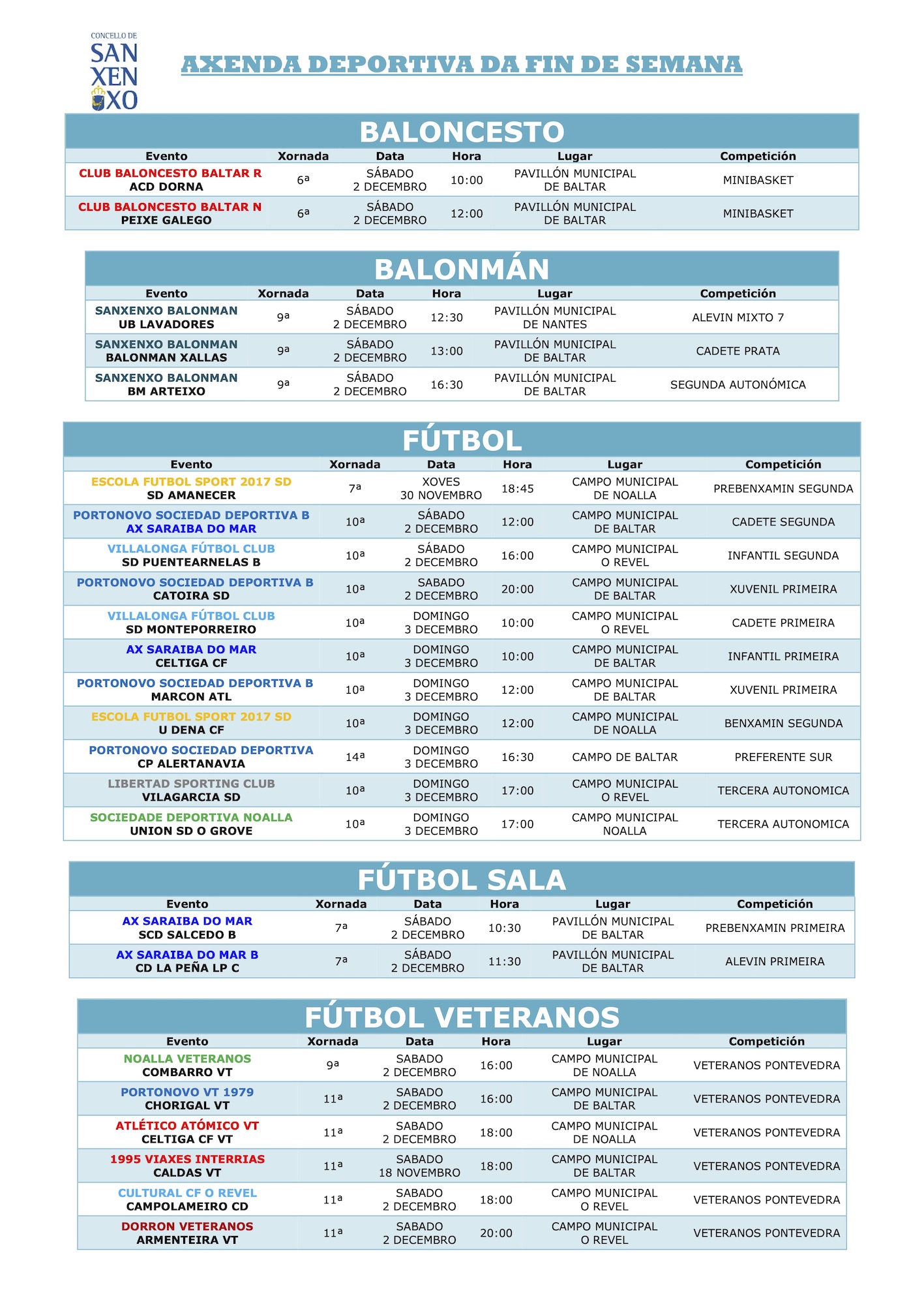 AXENDA DEPORTIVA DA FIN DE SEMANA