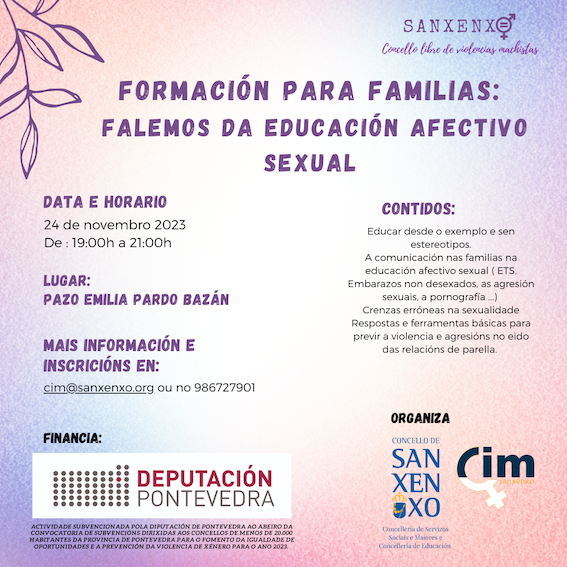 SANXENXO ORGANIZA UNHA XORNADA FORMATIVA DE EDUCACIÓN AFECTIVA SEXUAL DESTINADA A FAMILIAS DE ADOLESCENTE