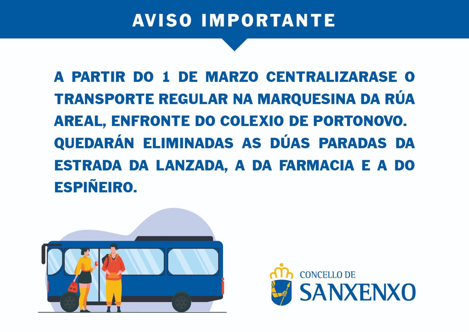 PORTONOVO CENTRALIZARÁ O TRANSPORTE REGULAR NA MARQUESIÑA DA RÚA AREAL A PARTIR DO 1 DE MARZO