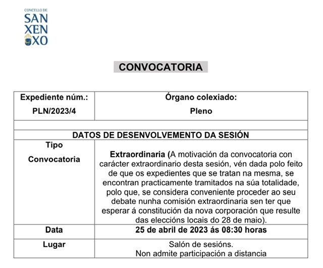 CONVOCACTORIA PLENO SESIÓN EXTRAORDINARIA 25 ABRIL 2023