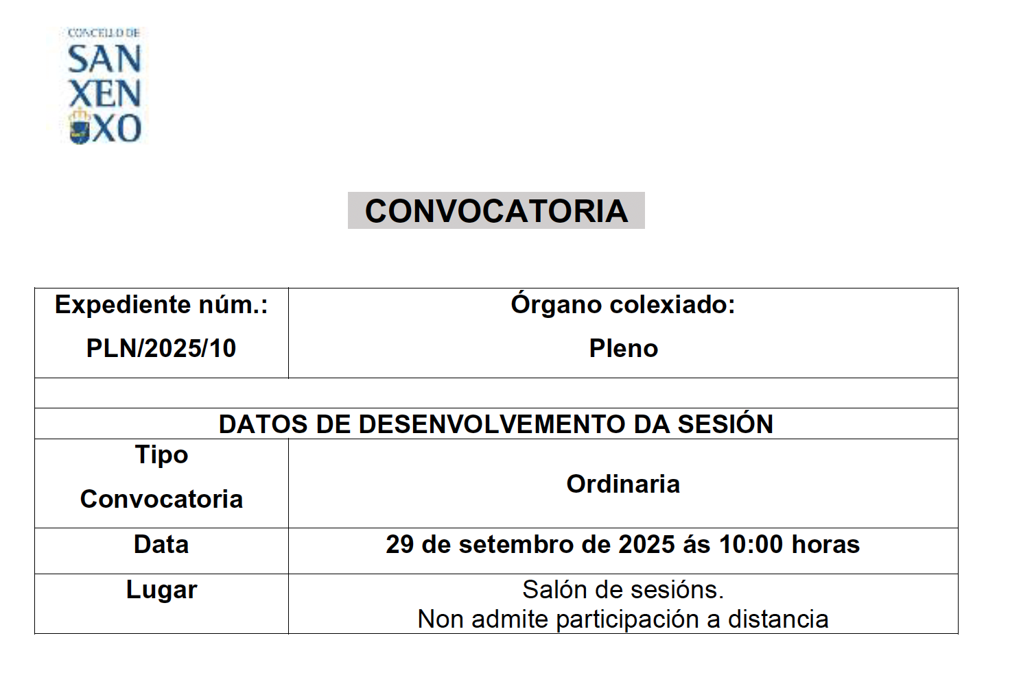 CONVOCATORIA PLENO