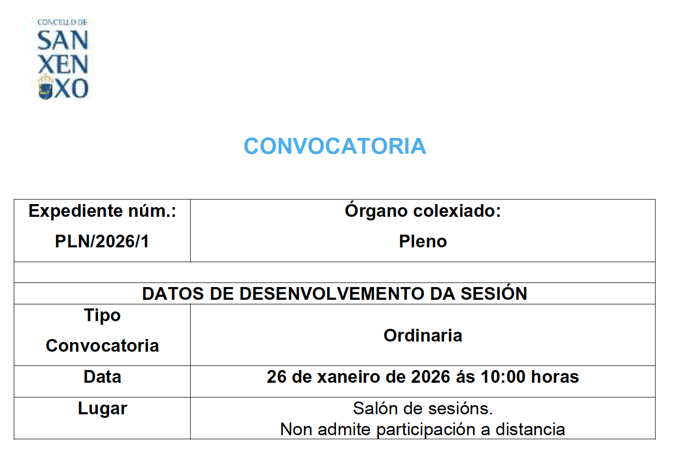 CONVOCATORIA SESIÓN ORDINARIA DO 26 DE XANEIRO DE 2026