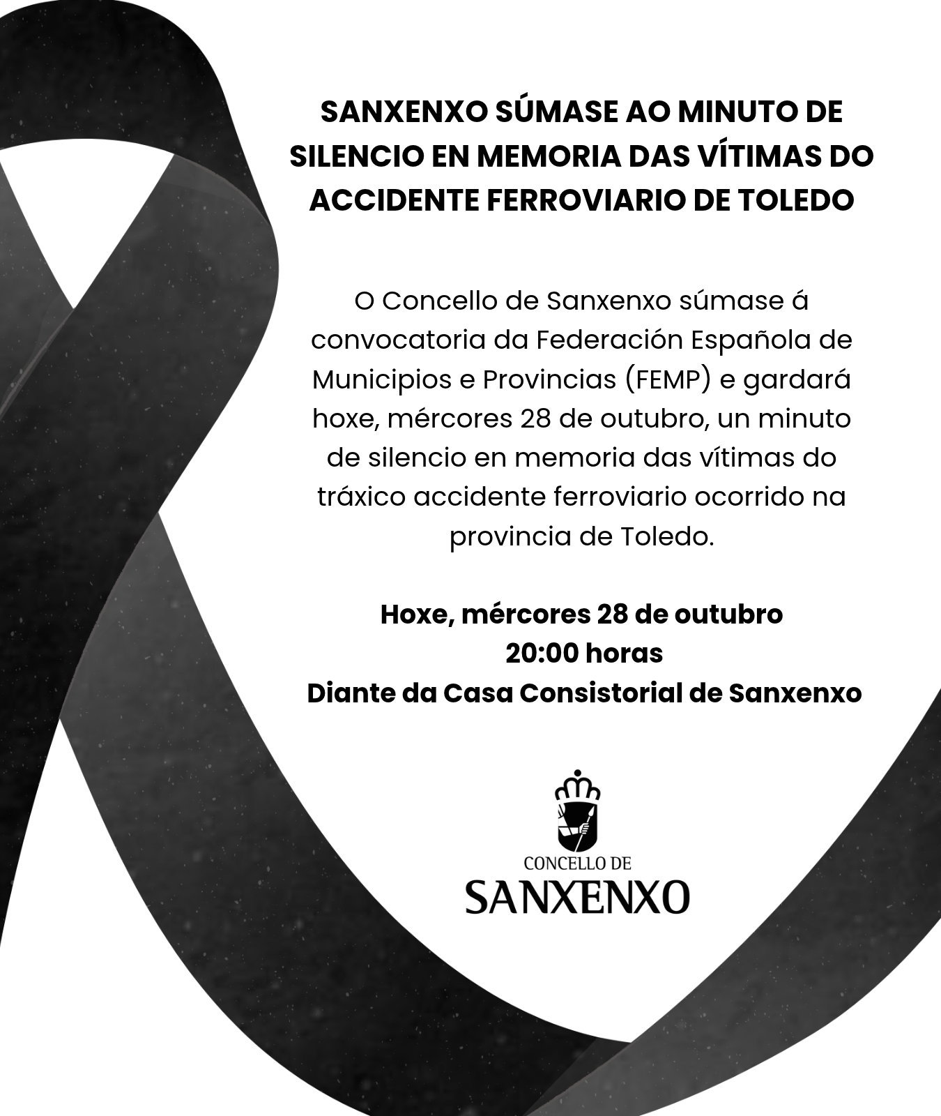 SANXENXO SÚMASE AO MINUTO DE SILENCIO EN MEMORIA DAS VÍTIMAS DO ACCIDENTE FERROVIARIO DE TOLEDO